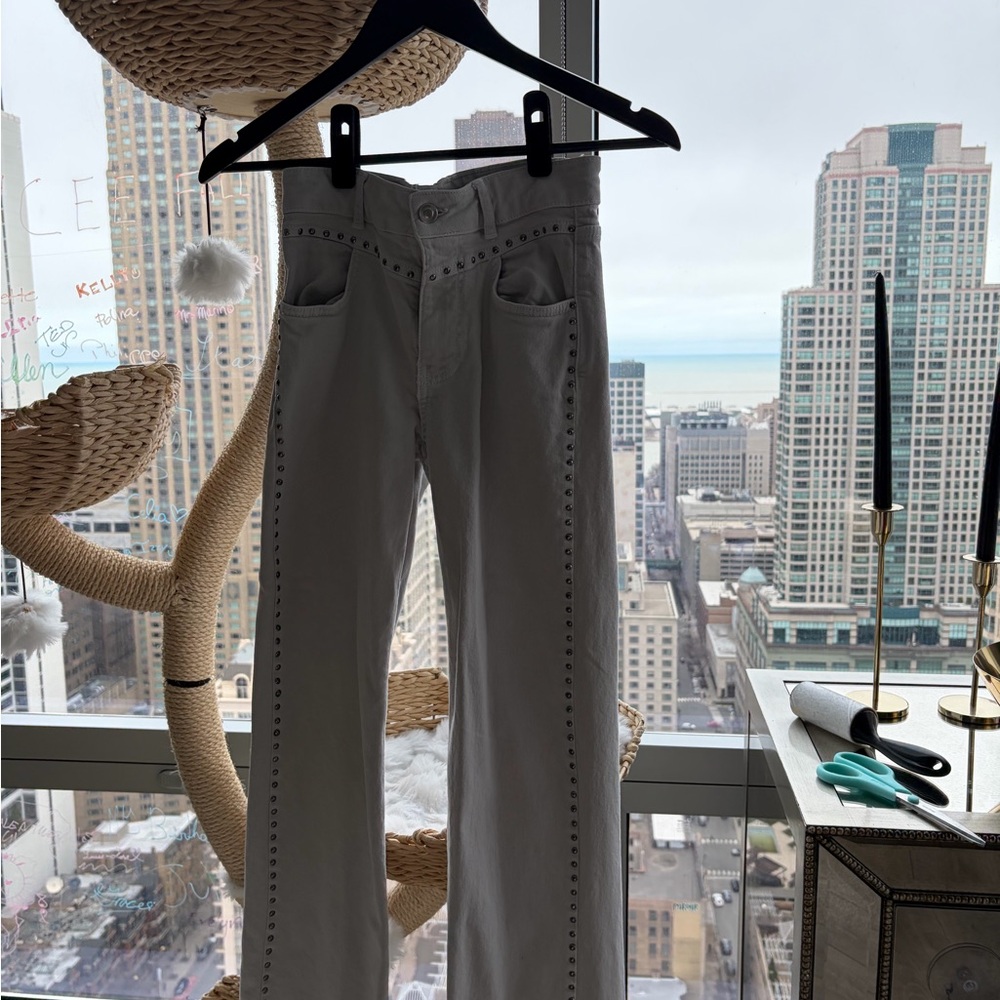 Zara White Denim Jeans with Silver Stud Detail